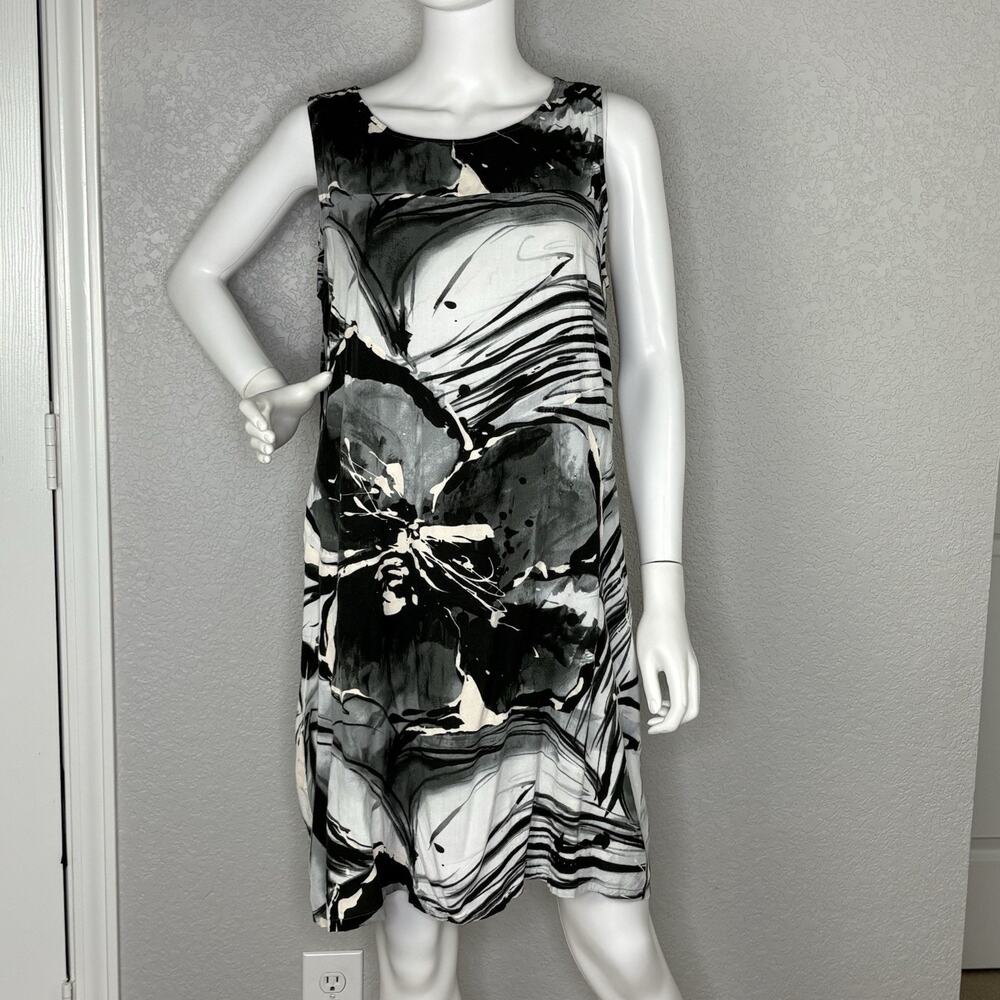 Jams World Katarina Dress Abstract Floral Print Artsy Black White Coastal Size L